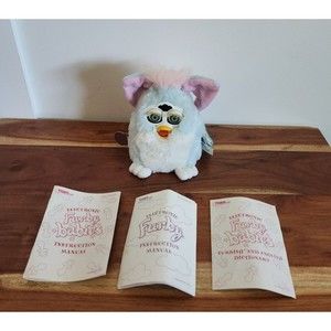 Vntg Blue White Pink Hair Blue Eyes Furby Babies 1999 Model 70-940 with Manuel